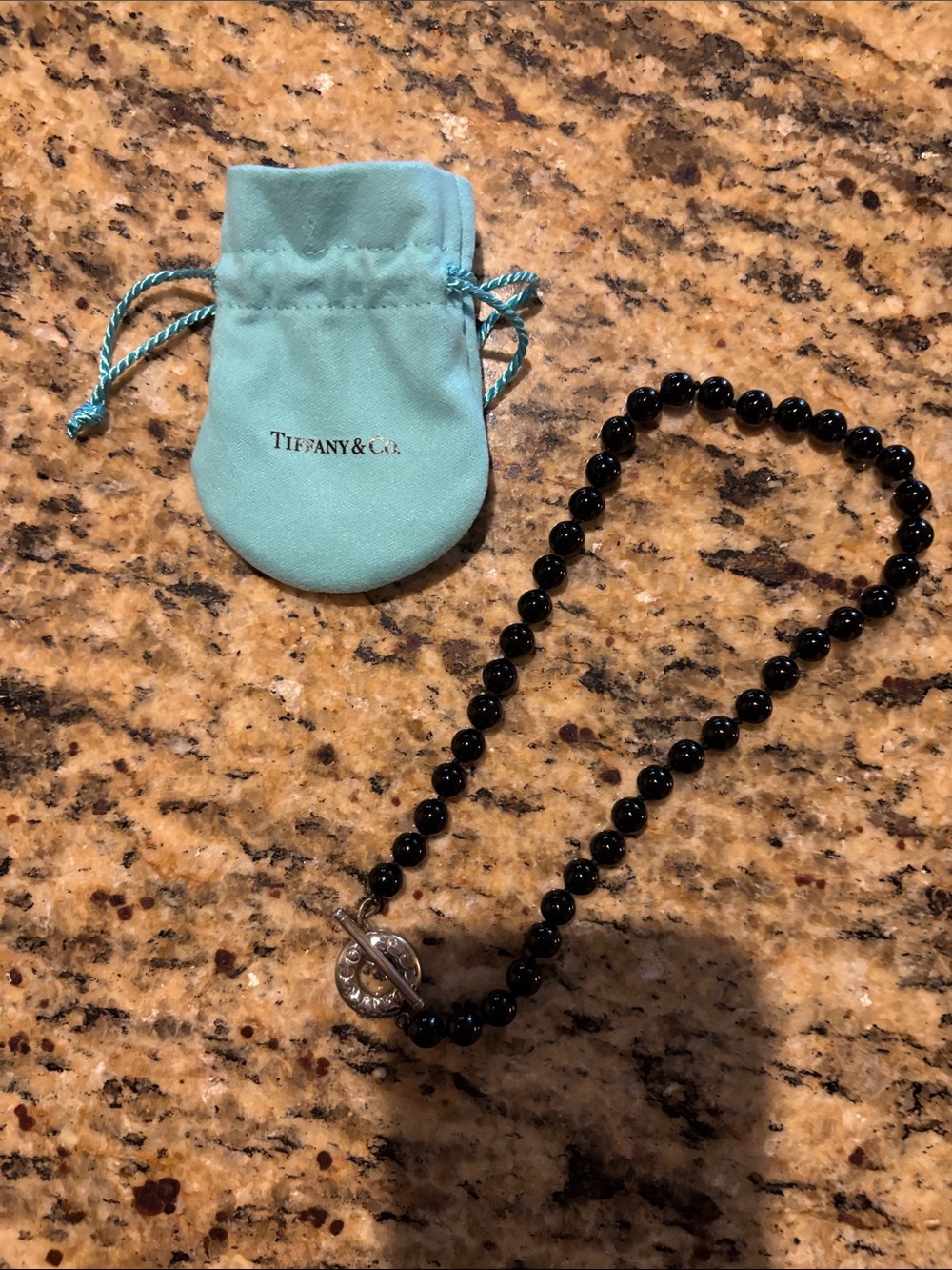 Tiffany & Co. Black Bead Necklace with Silver Toggle